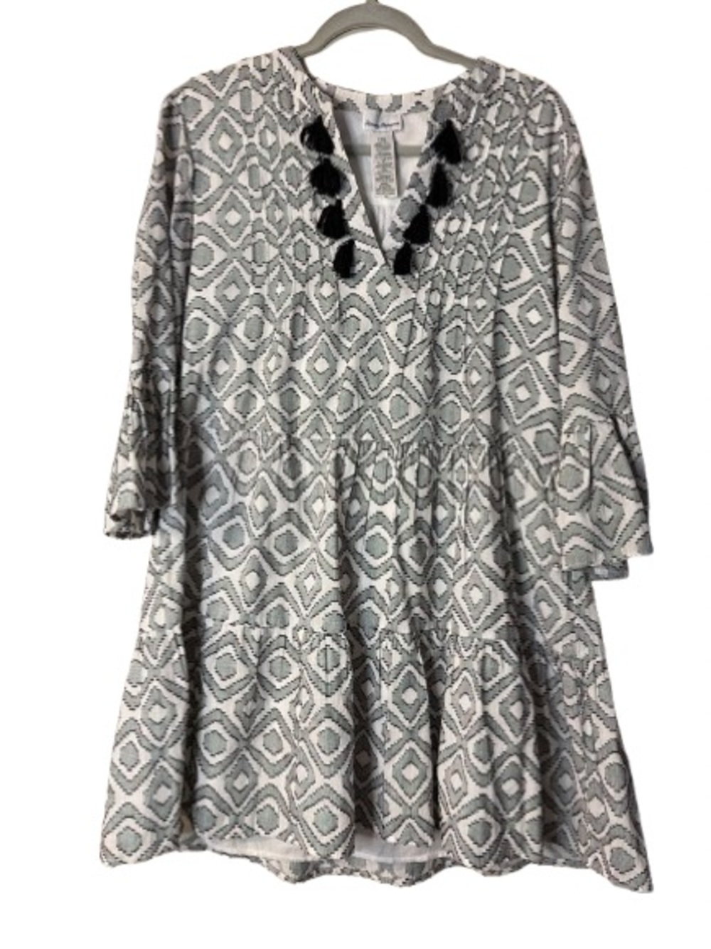 Tommy Bahama Women’s Black & White Geometric Tassel Tunic Dress, M